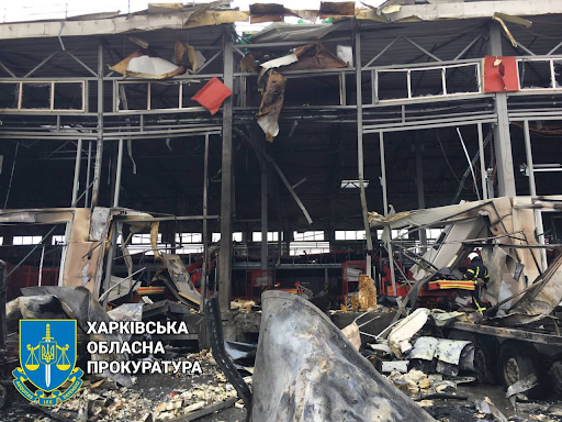Damage to an enterprise caused by alleged Russian shelling of Korotych on April 22, 2022. (Image posted by Kharkiv Regional Prosecutor's Office)
