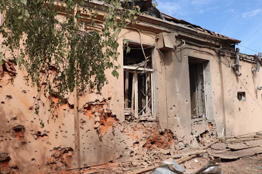 Damage caused by alleged Russian shelling of Dergachi on May 12, 2022. (Image posted by Viacheslav Zadorenko)