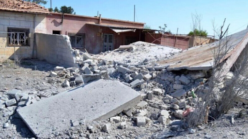 Damage caused by alleged Turkish shelling of Tel Tawel village on April 14, 2022. (Image posted by Ajansa Nûçeyan a Firate)