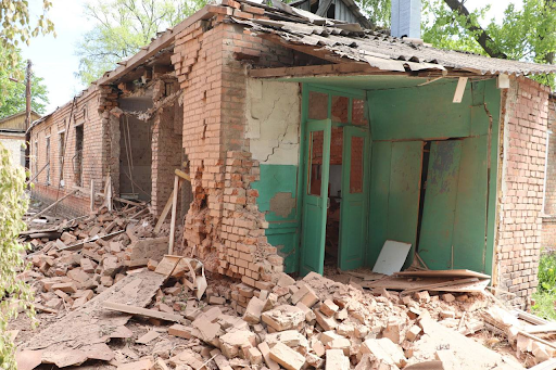 Damage caused by alleged Russian shelling of Dergachi on May 12, 2022. (Image posted by Viacheslav Zadorenko)
