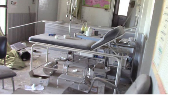 an image that depicts the shelling aftermath on Sermeen makeshift hospital (via SN4HR)