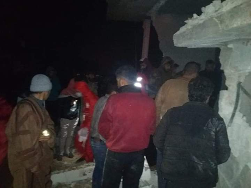 Civilians gathered in the location of an alleged Israeli airstrike on Kazo neighborhood in Hama on January 22nd, 2021. (via @AlwatanSy).
