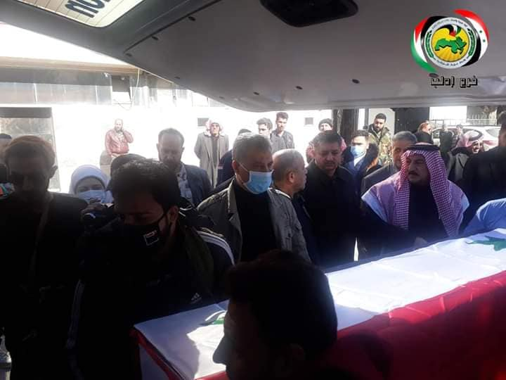 The funeral of the four victims of alleged Israeli airstrikes on Kazo neighborhood in Hama on January 22nd, 2021. (via Idlib, Salqin)