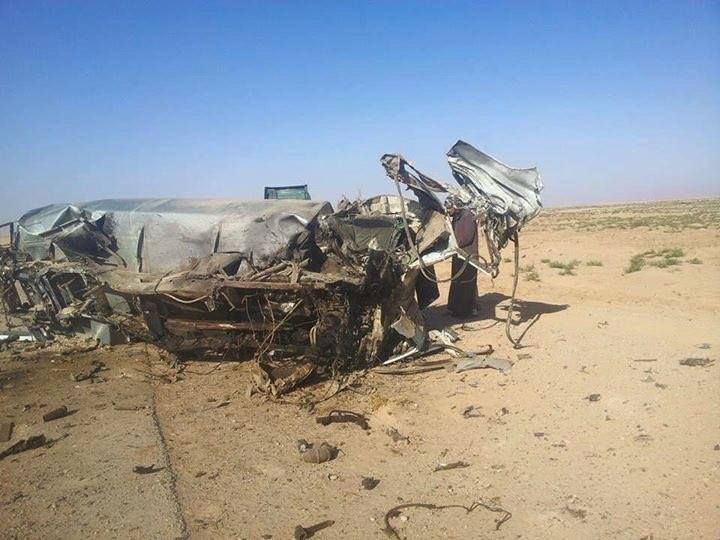 According to Deir Ezzor is Being Slaughtered, the photograph depicts the wreckage of 's water truck, destroyed ina likely Coalition strike on September 14th 2016