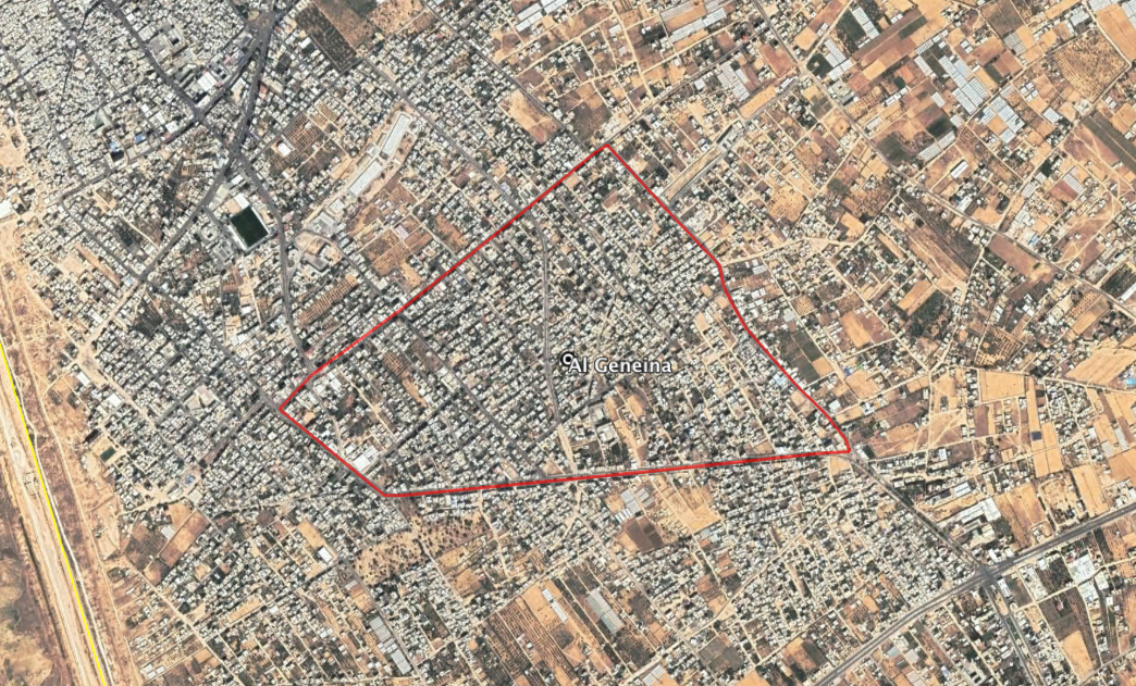 Reports of the incident mention the Al Geneina (حي جنينة) neighbourhood of Rafah (رفح‎).