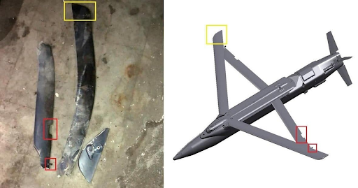 According to @khalediskef, these are fragments of missiles used during the Israeli raid on Hama, and found to be American GBU-39 guided bombs.