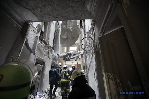 Aftermath of alleged Russian shelling of Kharkiv administration building on March 1, 2022. (Image Ukrinform