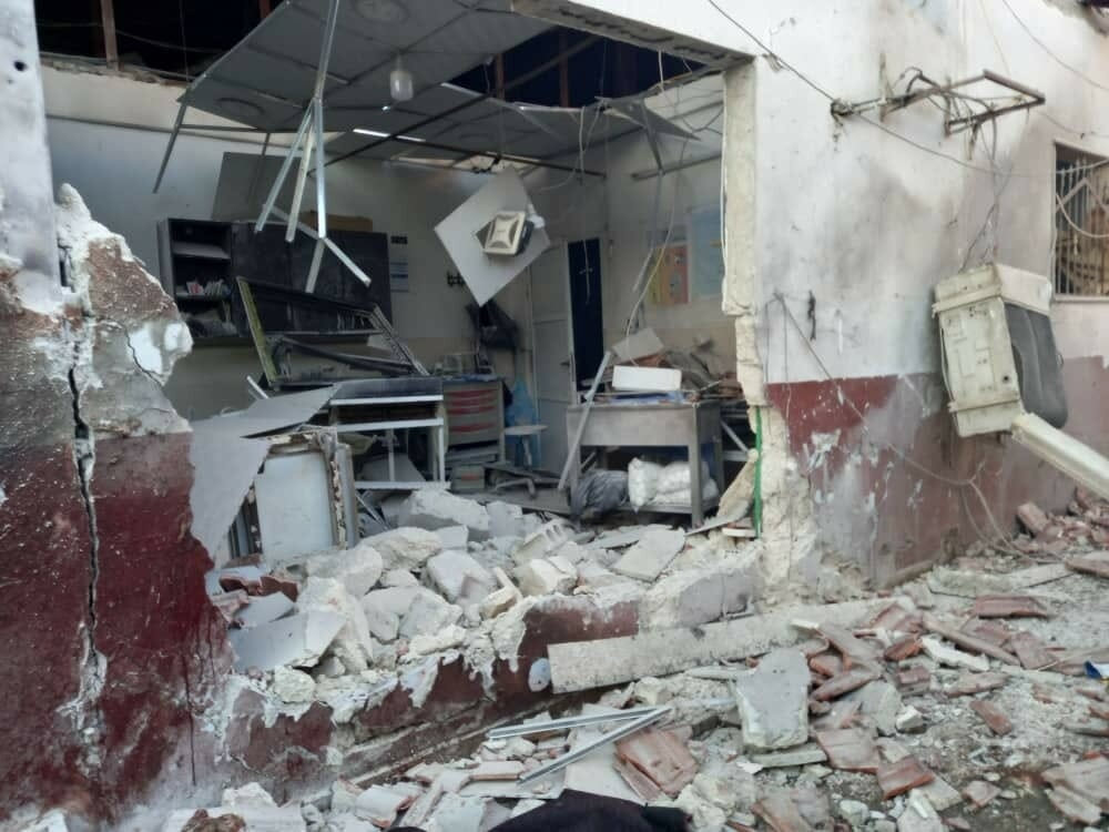 Image of the destroyed al-Shifaa hospital in Afrin. According to the Syrian American Medical Society, "thirteen people have been killed. Tragically, of this number, two were hospital staff and two were ambulance drivers. Eleven staff were injured, including one midwife in critical condition."