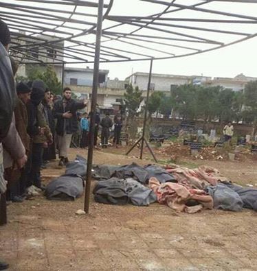 Bodies are covered following an alleged Russian raid on Al Ghantu, February 12th (via SN4HR)