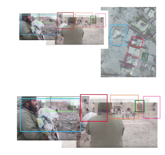A mosaic image based off the video found online, which allegedly shows the destruction of Yarmouk Hospital. (Via Bellingcat)