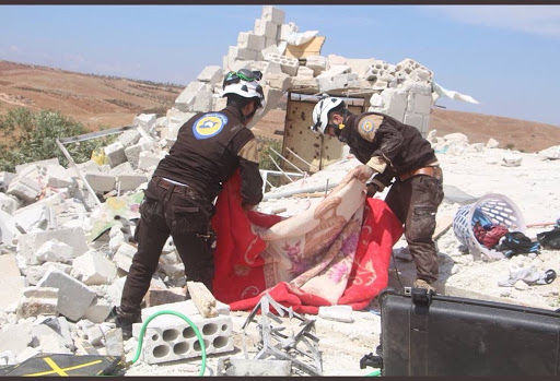SCD volunteers moving bodes of civilians killed in Abdin, Idlib on Sep 9th, 2018 (via voiceofsunnis)