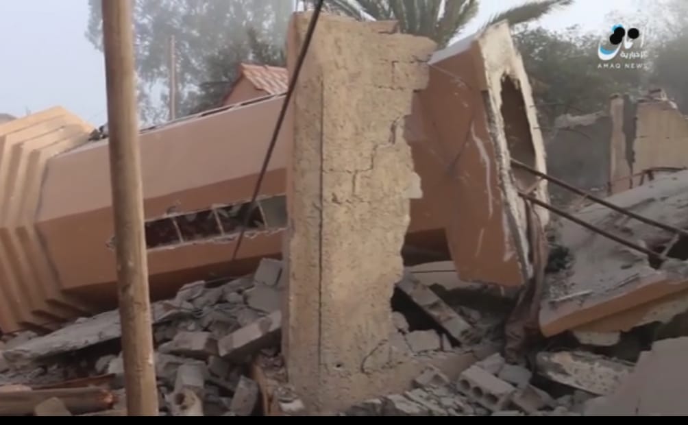 Destruction of the al-Boukhater mosque, reported target in an alleged Coalition airstrike (via Marsad Al Hasaka).