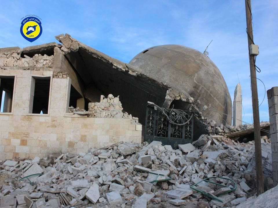 A mosque at Hayyan said to have been badly damaged in a Russian airstrike (White Helmets)