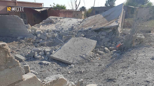 Damage caused by alleged Turkish shelling of Tel Tawel village on April 14, 2022. (Image posted by North Press Agency)