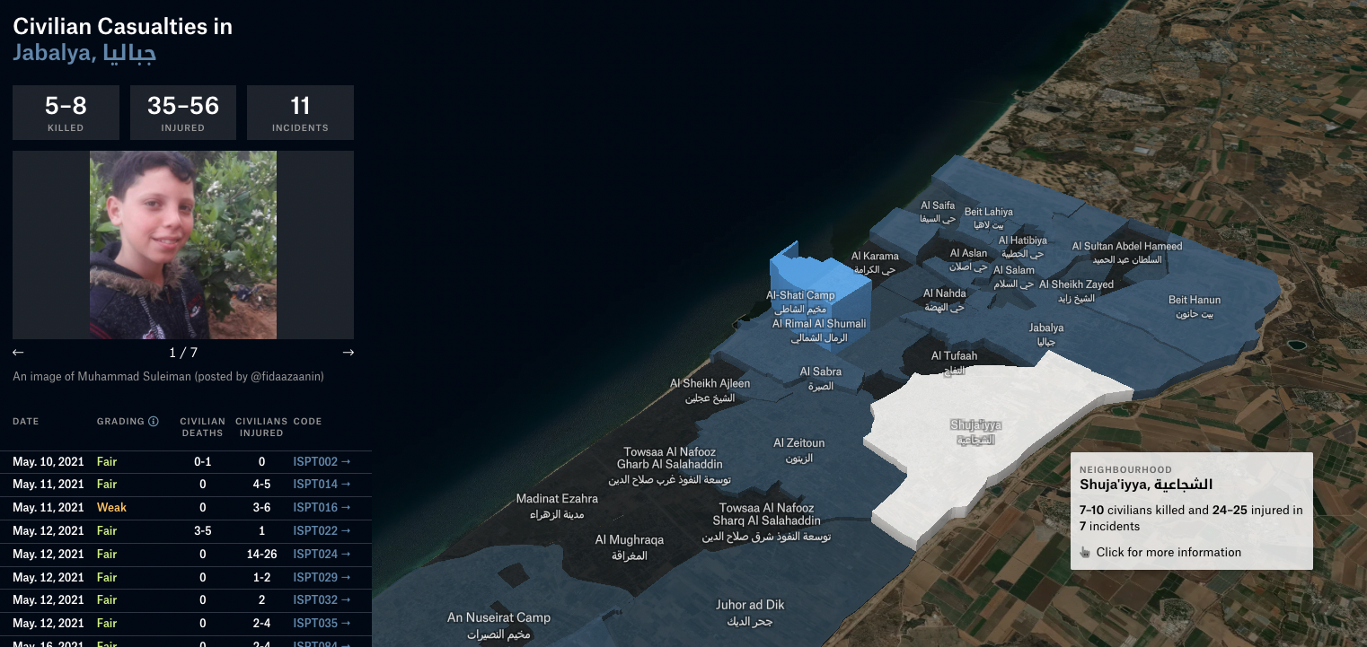 An image from Airwars interactive map of civilian harm in Gaza