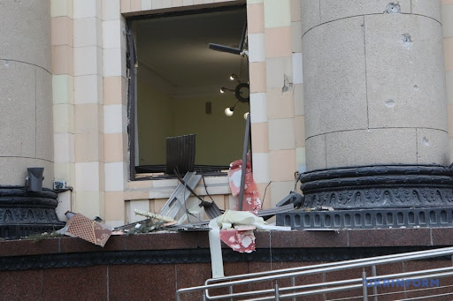 Aftermath of alleged Russian shelling of Kharkiv administration building on March 1, 2022. (Image Ukrinform)