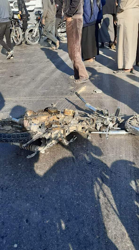 Damage caused by a Coalition vehicle that killed a young man on November 14, 2022. (Image posted by @thevoicesyria1)