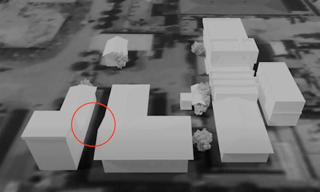 A screenshot from Airwars' 3D model of the Afrin attack