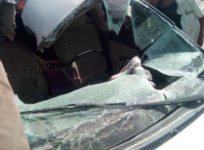 Saleh’s car after the strike. Photo received from a relative. Via Mwatana
