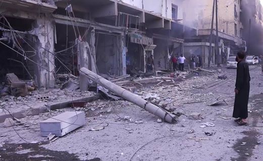 Destruction of a street in Raqqa following a raid on April 14trh (via RBSS)