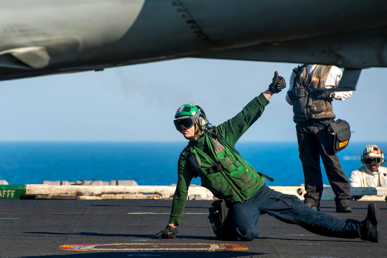F/A-18E Super Hornet cleared for launch from USS Carl Vinson, Jan 3rd 2015 (US Navy/ John Philip Wagner Jr)