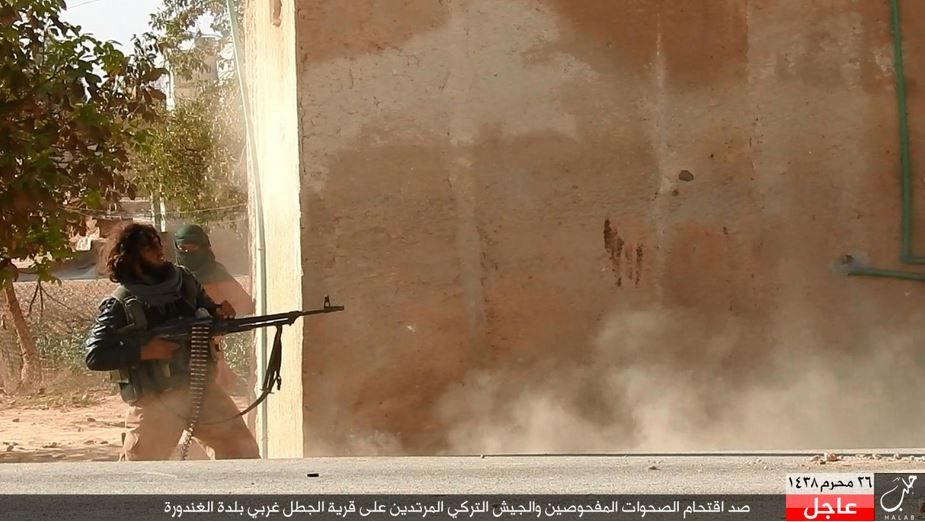 Local islamists posted photographs they said showed 'the repelling of the storming of the apostate Turkish army on al Jatal village west of al Ghandoura town.'