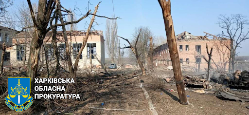 Damage caused by alleged Russian shelling of Barvinkove on March 26, 2022. (Image posted by Kharkiv Regional Prosecutor's Office via Facebook)