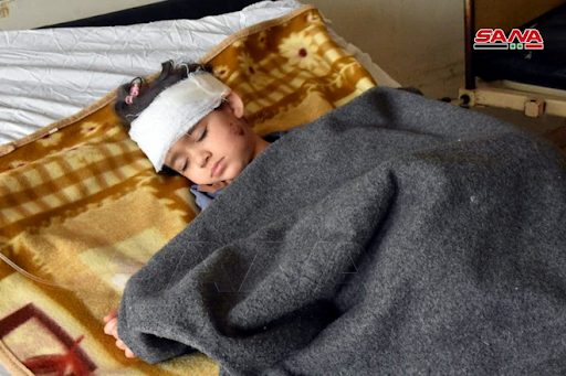 One of the children injured in alleged Israeli airstrikes or Syrian regime rockets in Kazo neighborhood in Hama on January 22nd, 2021. (via SANA).