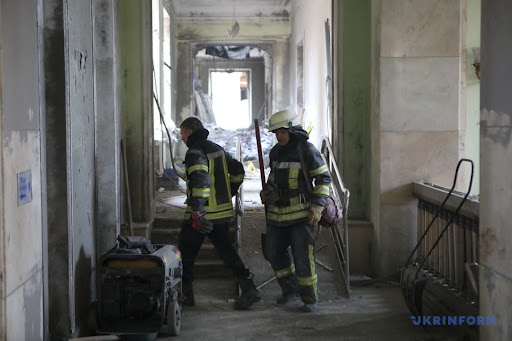 Aftermath of alleged Russian shelling of Kharkiv administration building on March 1, 2022. (Image Ukrinform