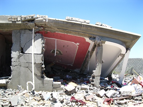 House allegedly destroyed by NATO airstrikes on Majer on August 8th, 2011 (via Global Research)