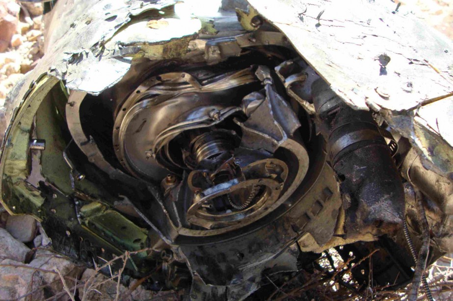 Wreckage of a Tomahawk cruise missile, reportedly pictured in al-Majala (via Amnesty International)