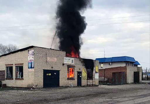 Damage caused by alleged Russian shelling of Zolochiv on April 10, 2022, (Image posted by Kharkiv Times)