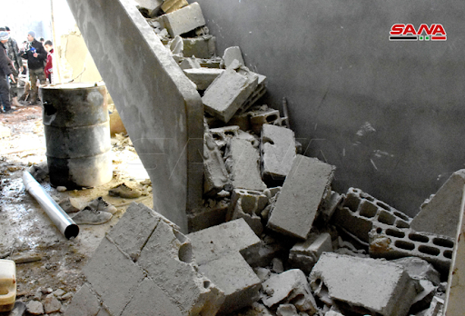 Aftermath of Israeli airstrike or Syrian regime rockets on Kazo neighborhood in Hama on January 22nd, 2021. (via SANA)