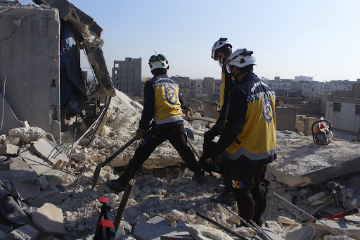 Civil Defense volunteers searched the site of Coalition (British) airstrikes on al-Bab on December 20, 2022. (Image posted by @SyriaCivilDefe)