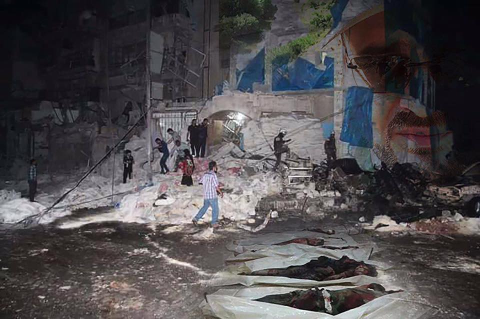Aftermath of the aerial shelling of Al Quds hospital in al-Sukkari, Aleppo (via Aleppo White Helmets)