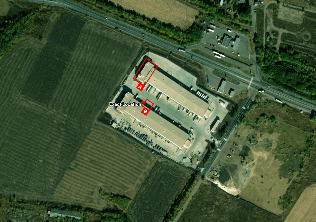 Tagged satellite imagery showing recently constructed warehouse complex