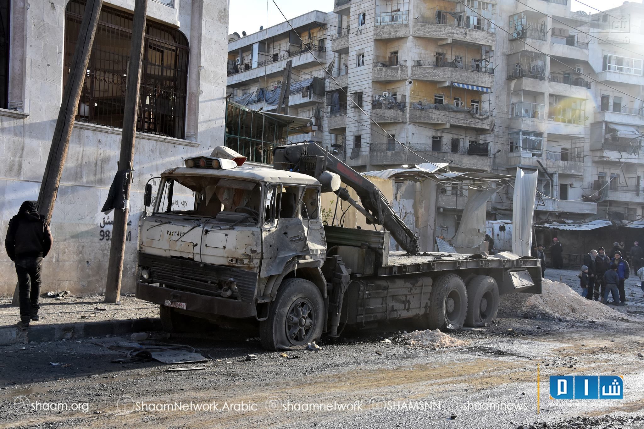 The aftermath of an alleged Russian strike on the Al Bab neighbourhood, Aleppo, Feb 4th (via SNN)
