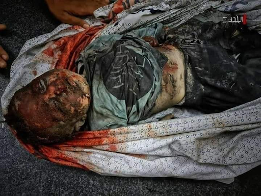 Very graphic images of the children killed in Israeli strikes on Al Shati camp on May 15th, 2021. (Image posted by Sharef Suliman Al Farhta via Facebook)