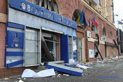 Aftermath of alleged Russian shelling of Kharkiv administration building on March 1, 2022. (Image Ukrinform