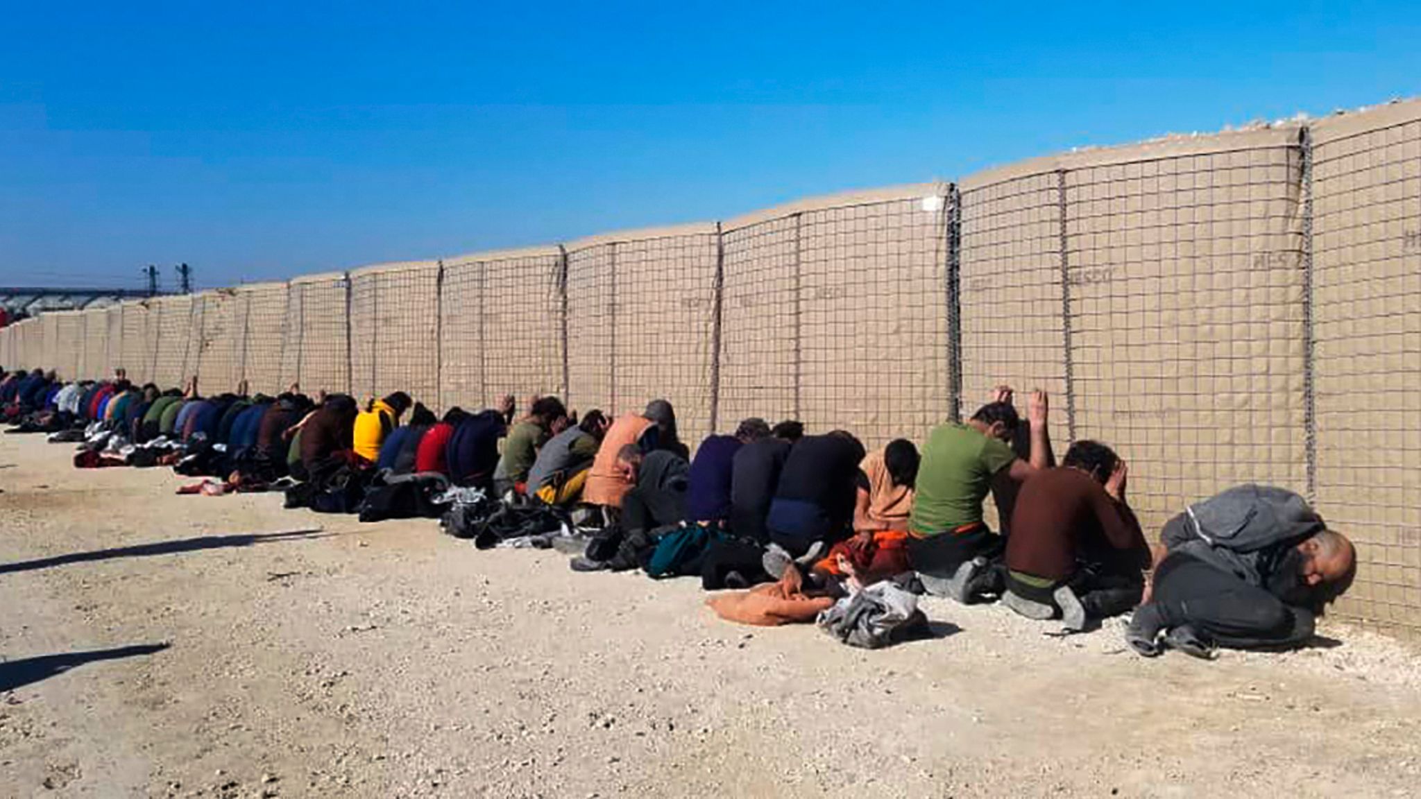 Islamic State fighters who were arrested after the prison was attacked. Pic: SDF via AP