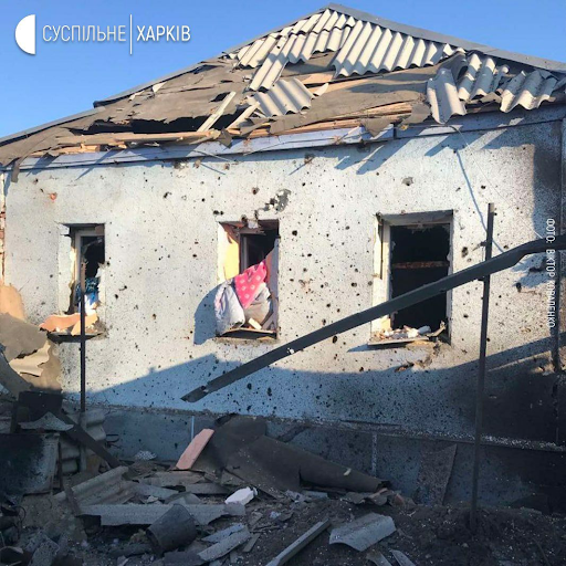 Damage caused by alleged Russian shelling of the village of Zolochiv on March 17, 2022. (Image posted by @EmineDzheppar)