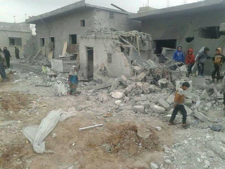 The aftermath of an alleged Coalition airstrike on the church roundabout in Al Tabaqa, March 1st (via RBSS)