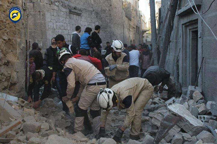 Rescuers examine scene of alleged Russian airstrike in Qosaileh, November 21st (via White Helmets)