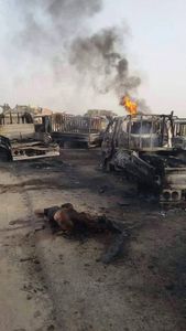 Aftermath of Iraqi and Coalition strikes on an ISIL convoy fleeing Fallujah, June 29th (Iraq MoD)