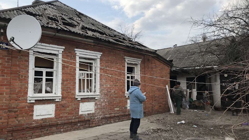 Damage caused by alleged Russian shelling of Zolochiv on April 10, 2022, (Image posted by Suspilne News)