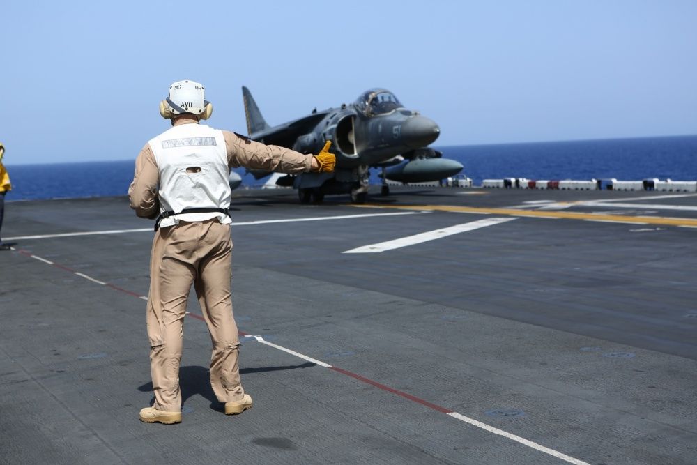 An AV-8B Harrier II takes off from USS Wasp, Oct 14th (US Navy)