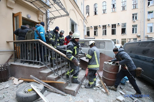 Aftermath of alleged Russian shelling of Kharkiv administration building on March 1, 2022. (Image Ukrinform