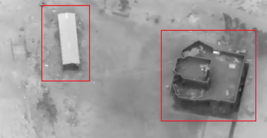 Images of the "American strikes on the free zone in Al-Bukamal, Syria (on the border with Iraq) targeting sites" (Image posted by @mas2oul1)