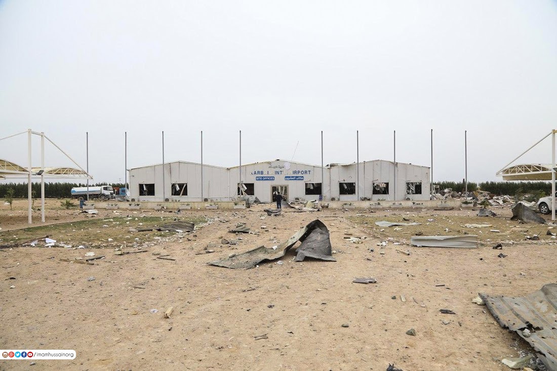 Image showing the damage caused to Karabala International Airport project which was still under construction when attacked by the US in an airstrike on March 13th, 2020 (via imamhussain)