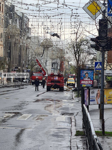 Rescue services respond to the site of alleged Russian shelling of Kharkiv on April 17, 2022. (Image posted by XC_Kharkiv via Telegram)